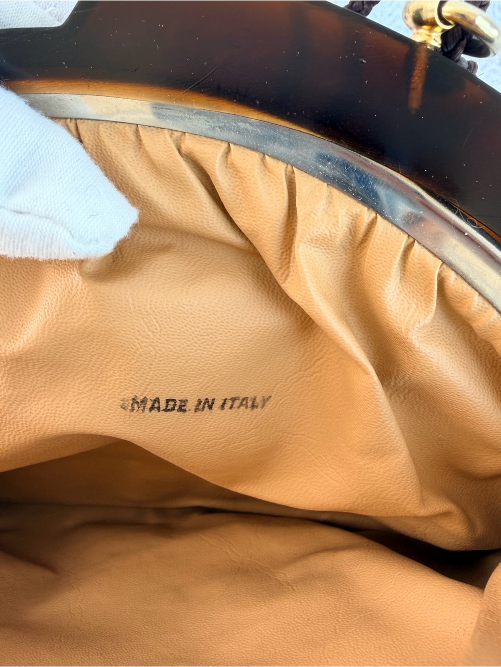 Vintage 1960s / 1970s Brown Leather and Lucite Kisslock Clutch Bag - Italy - Picture 7 of 7
